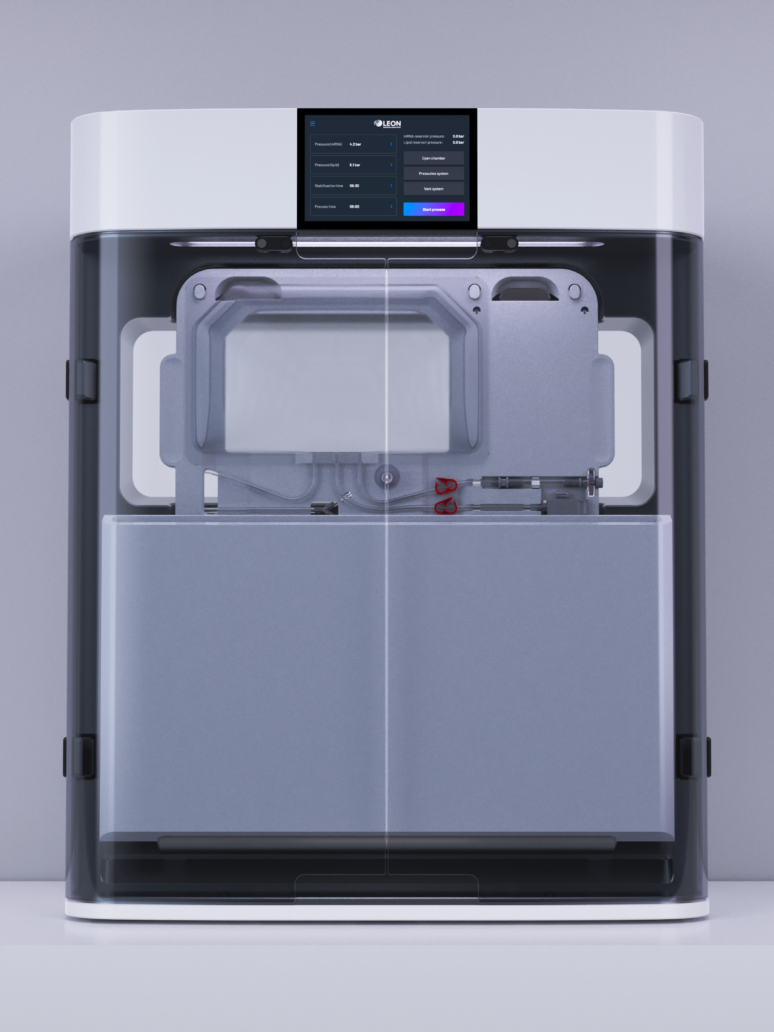 NANOme® system front view with transparent enclosure and touchscreen interface