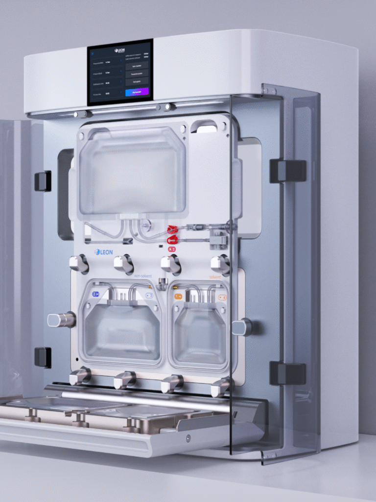NANOme® system with doors open showing disposable cassette and internal components